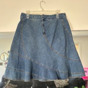 Vintage The Limited Ruffled Jean Midi Skirt Flowy 100% Cotton Tiered Denim SZ 10